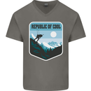 Republic of Cool Skiing Skier Ski Mens V-Neck Cotton T-Shirt Charcoal