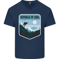 Republic of Cool Skiing Skier Ski Mens V-Neck Cotton T-Shirt Navy Blue