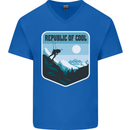 Republic of Cool Skiing Skier Ski Mens V-Neck Cotton T-Shirt Royal Blue