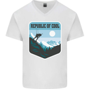Republic of Cool Skiing Skier Ski Mens V-Neck Cotton T-Shirt White