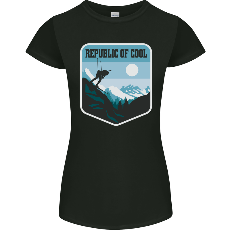 Republic of Cool Skiing Skier Ski Womens Petite Cut T-Shirt Black