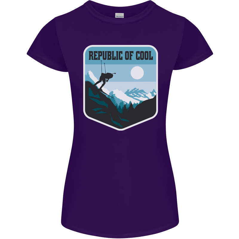 Republic of Cool Skiing Skier Ski Womens Petite Cut T-Shirt Purple