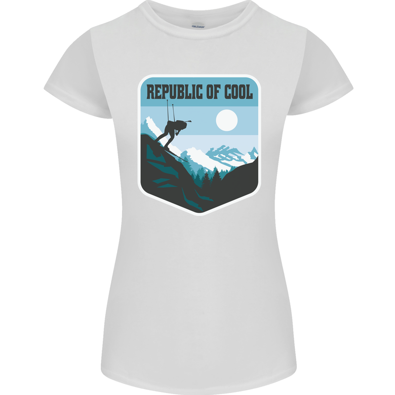 Republic of Cool Skiing Skier Ski Womens Petite Cut T-Shirt White
