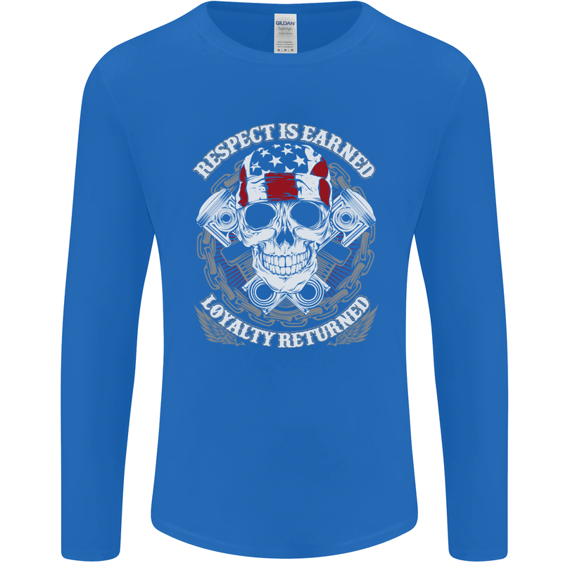 Respect Earned Motorbike Motorcycle Biker Mens Long Sleeve T-Shirt Royal Blue
