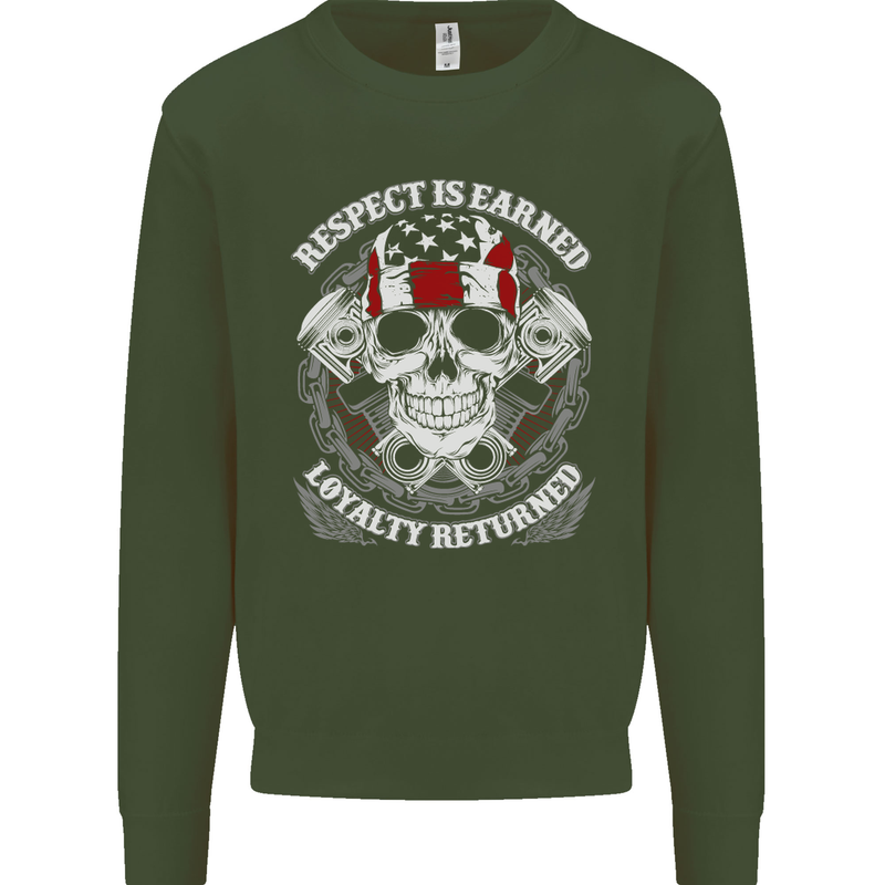 Respect Earned Motorbike Motorcycle Biker Mens Sweatshirt Jumper Forest Green