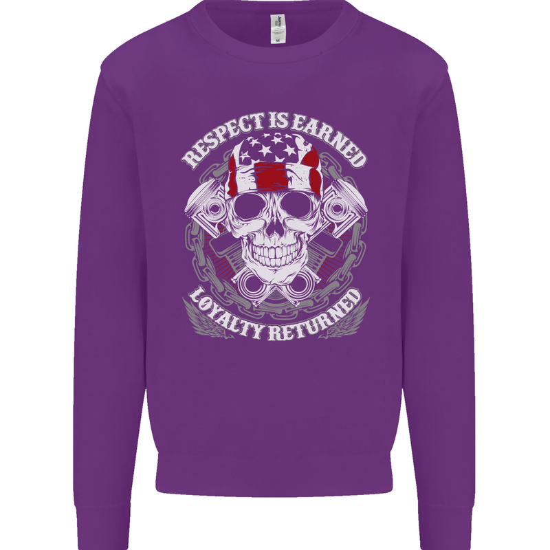 Respect Earned Motorbike Motorcycle Biker Mens Sweatshirt Jumper Purple