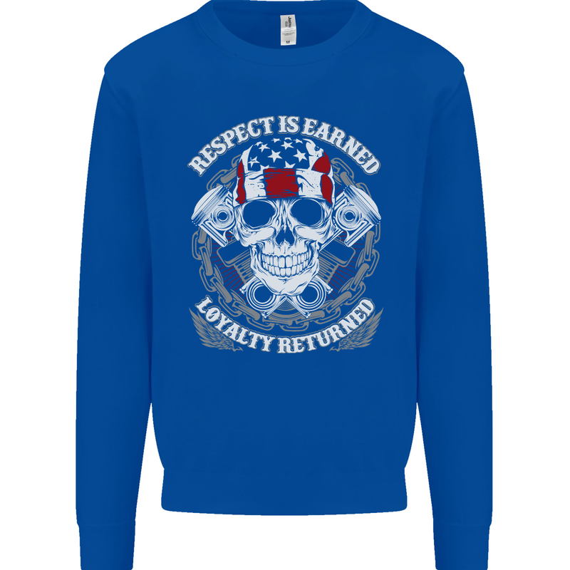 Respect Earned Motorbike Motorcycle Biker Mens Sweatshirt Jumper Royal Blue