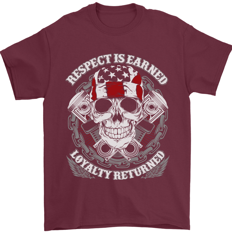 Respect Earned Motorbike Motorcycle Biker Mens T-Shirt Cotton Gildan Maroon