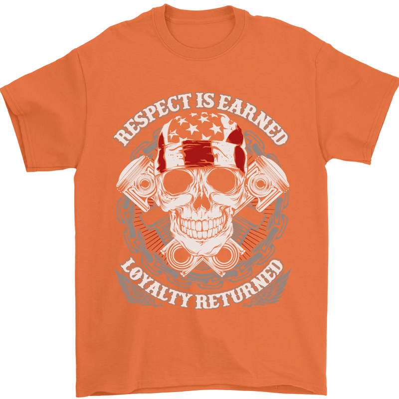Respect Earned Motorbike Motorcycle Biker Mens T-Shirt Cotton Gildan Orange