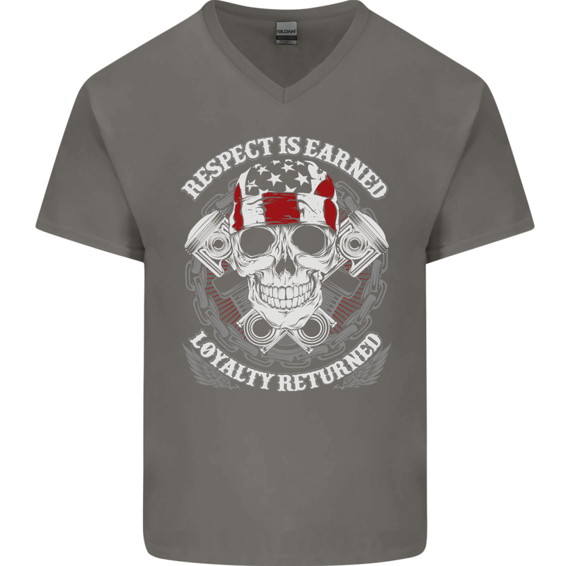 Respect Earned Motorbike Motorcycle Biker Mens V-Neck Cotton T-Shirt Charcoal