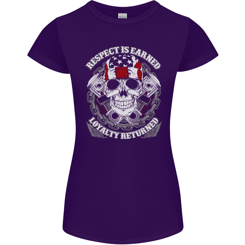 Respect Earned Motorbike Motorcycle Biker Womens Petite Cut T-Shirt Purple