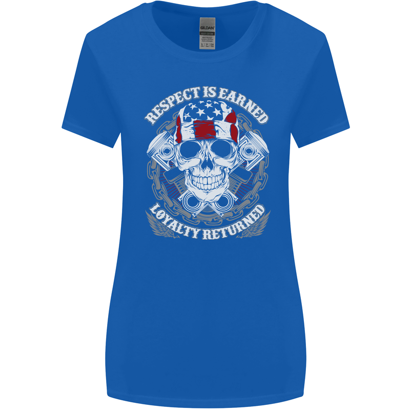 Respect Earned Motorbike Motorcycle Biker Womens Wider Cut T-Shirt Royal Blue