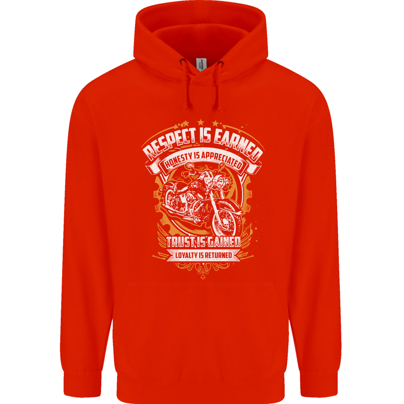Respect Earned Motorcycle Motorbike Biker Childrens Kids Hoodie Bright Red