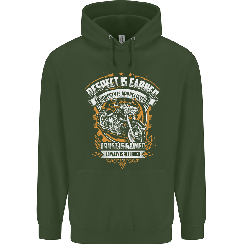 Respect Earned Motorcycle Motorbike Biker Childrens Kids Hoodie Forest Green