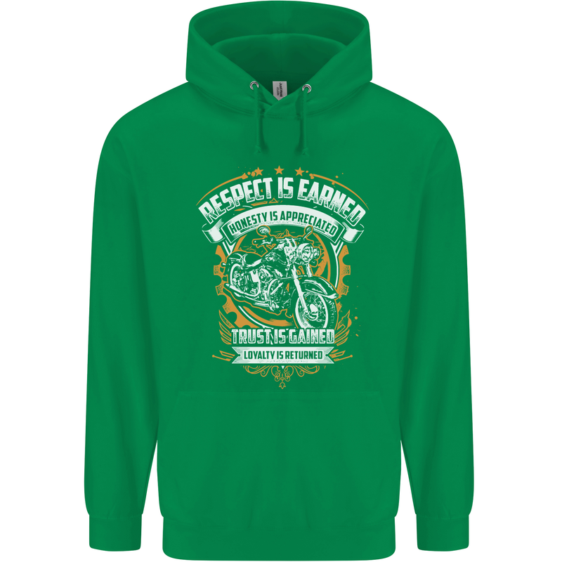 Respect Earned Motorcycle Motorbike Biker Childrens Kids Hoodie Irish Green