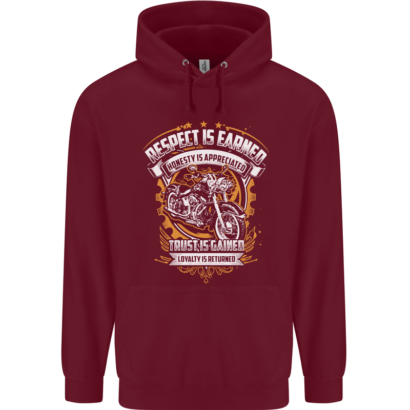 Respect Earned Motorcycle Motorbike Biker Childrens Kids Hoodie Maroon
