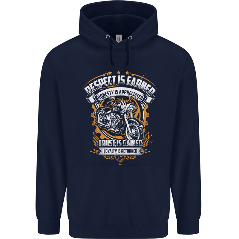 Respect Earned Motorcycle Motorbike Biker Childrens Kids Hoodie Navy Blue
