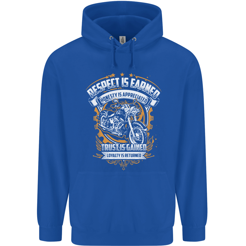 Respect Earned Motorcycle Motorbike Biker Childrens Kids Hoodie Royal Blue