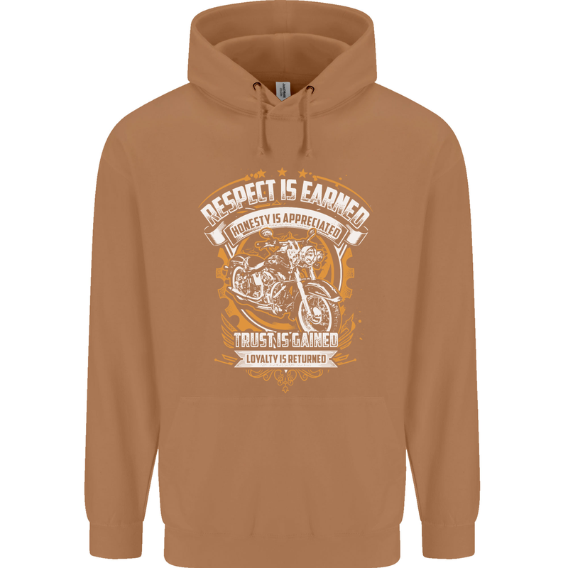 Respect Earned Motorcycle Motorbike Biker Mens 80% Cotton Hoodie Caramel Latte