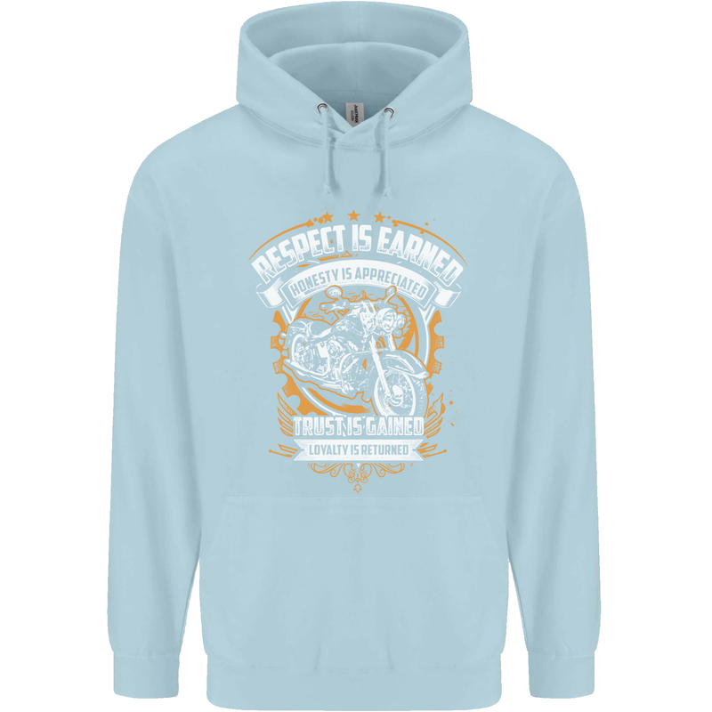 Respect Earned Motorcycle Motorbike Biker Mens 80% Cotton Hoodie Light Blue