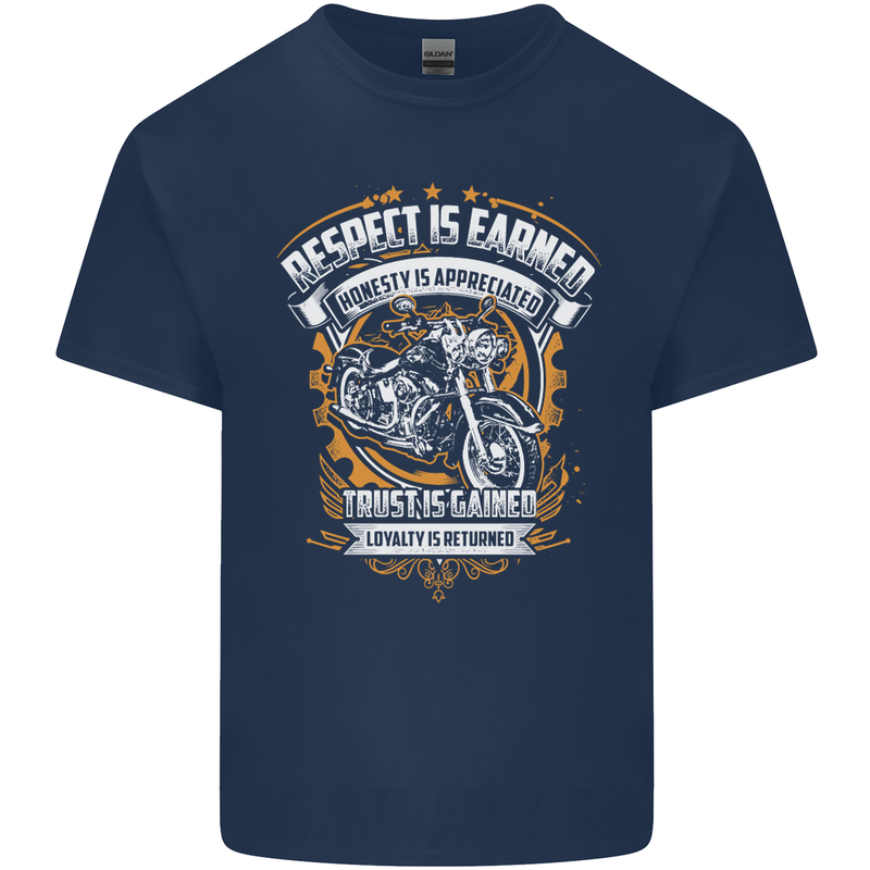 Respect Earned Motorcycle Motorbike Biker Mens Cotton T-Shirt Tee Top Navy Blue