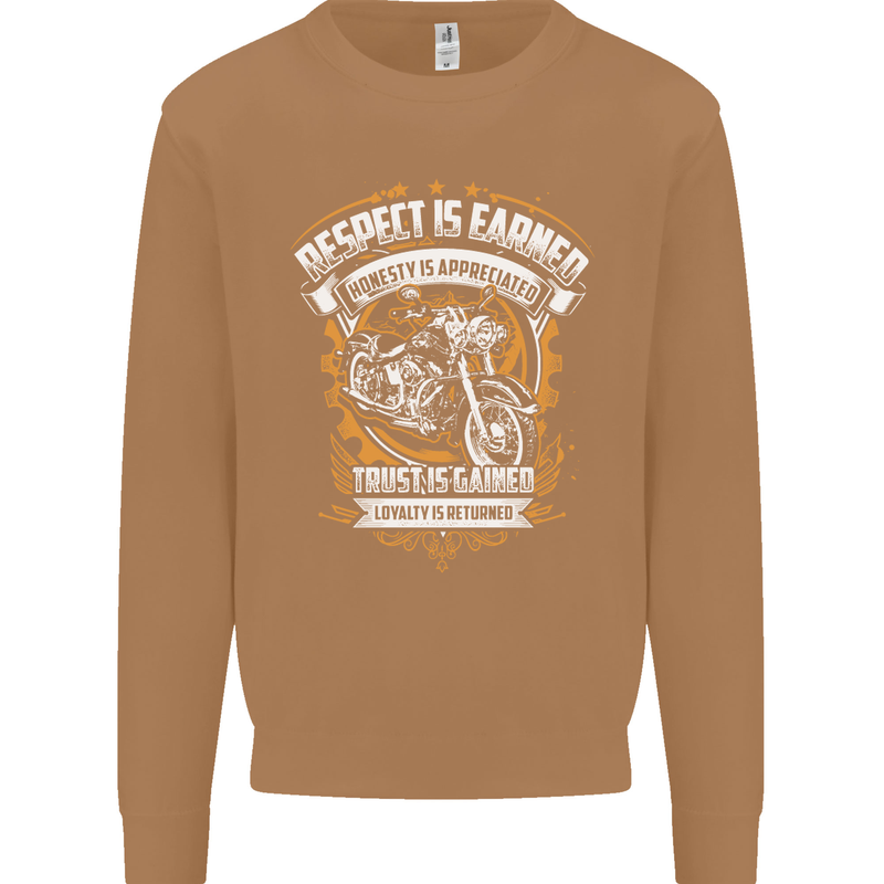 Respect Earned Motorcycle Motorbike Biker Mens Sweatshirt Jumper Caramel Latte