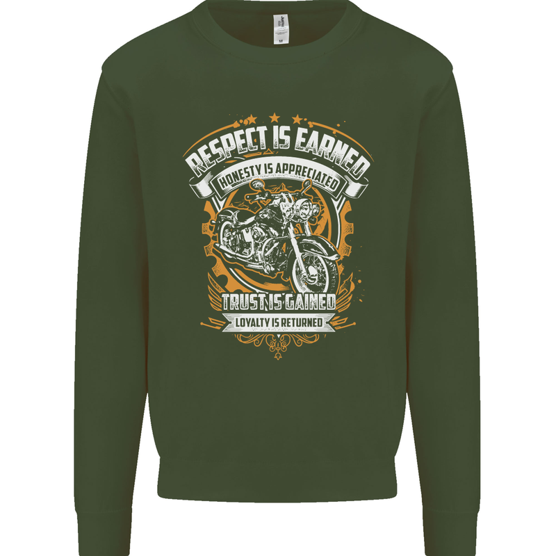 Respect Earned Motorcycle Motorbike Biker Mens Sweatshirt Jumper Forest Green