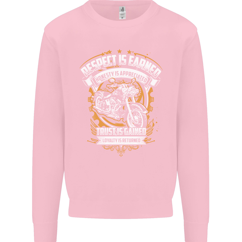 Respect Earned Motorcycle Motorbike Biker Mens Sweatshirt Jumper Light Pink