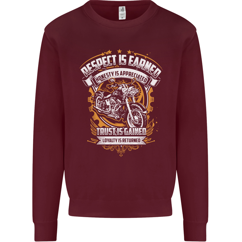 Respect Earned Motorcycle Motorbike Biker Mens Sweatshirt Jumper Maroon