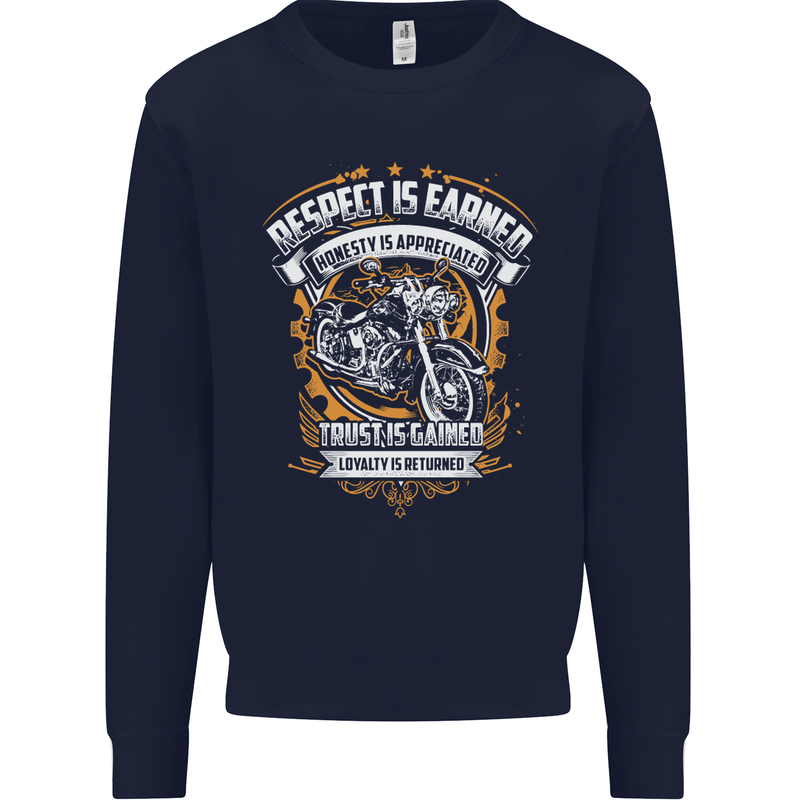 Respect Earned Motorcycle Motorbike Biker Mens Sweatshirt Jumper Navy Blue