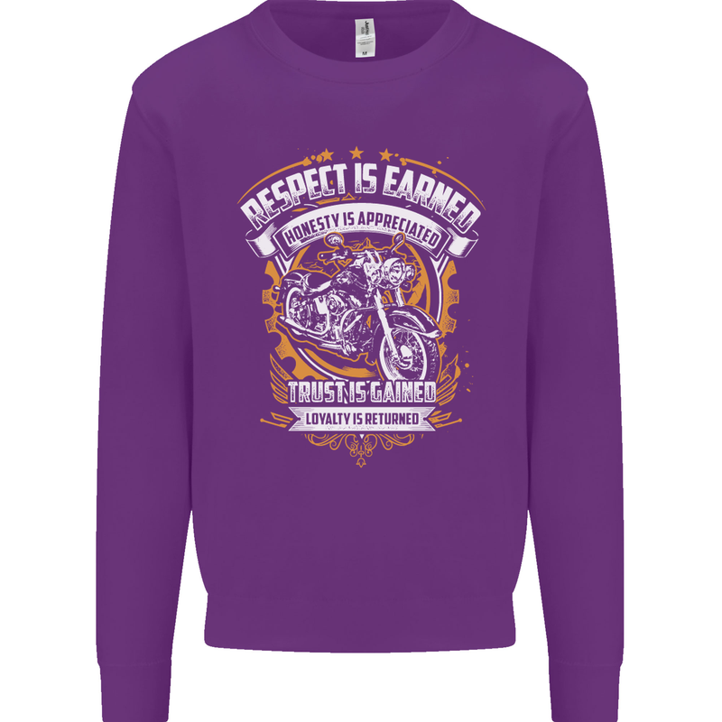 Respect Earned Motorcycle Motorbike Biker Mens Sweatshirt Jumper Purple