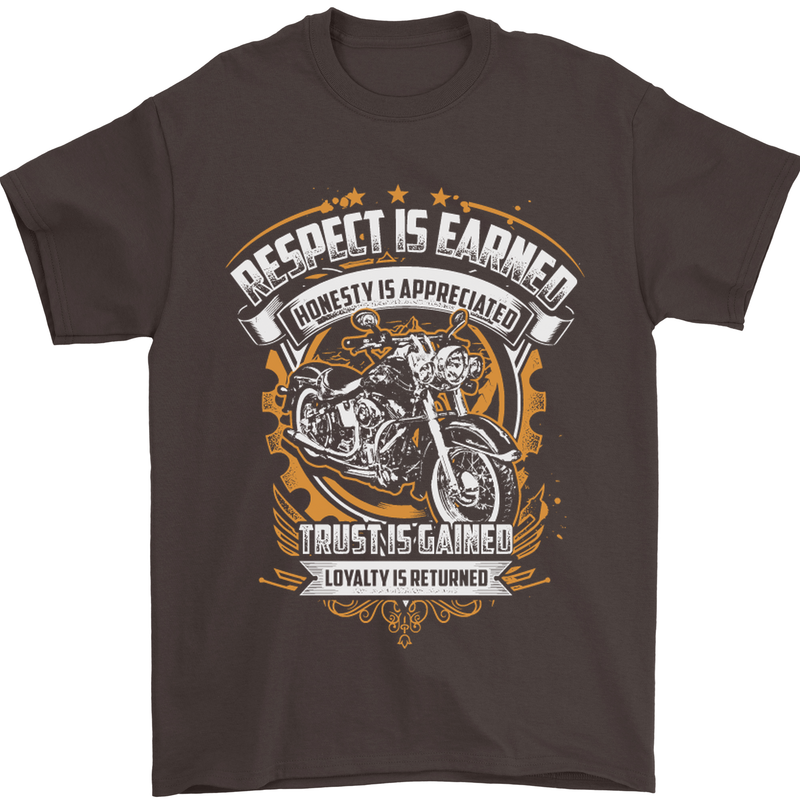 Respect Earned Motorcycle Motorbike Biker Mens T-Shirt Cotton Gildan Dark Chocolate
