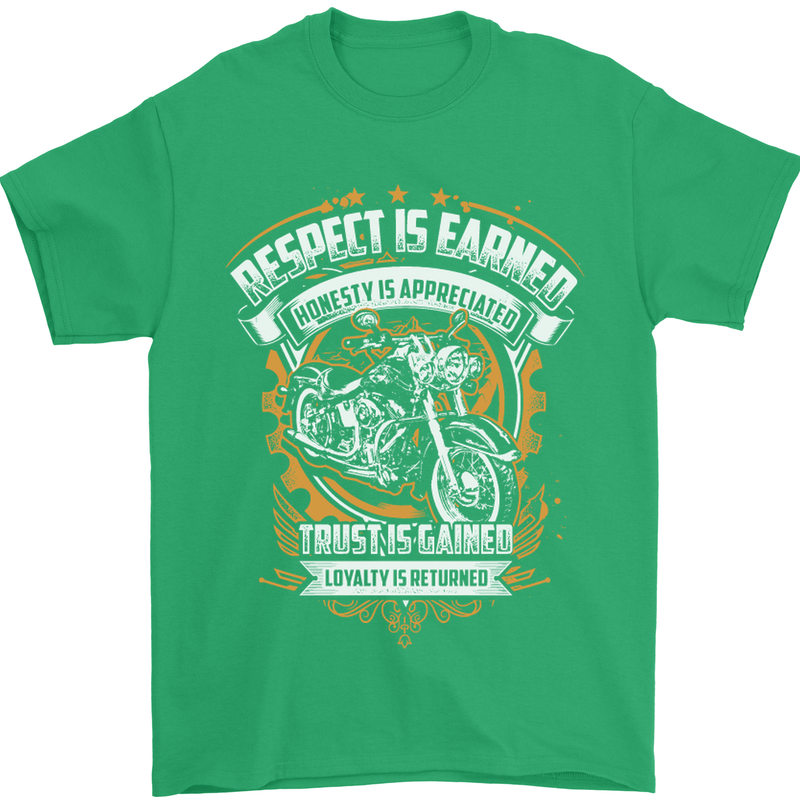 Respect Earned Motorcycle Motorbike Biker Mens T-Shirt Cotton Gildan Irish Green