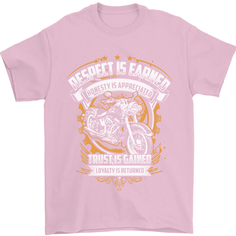 Respect Earned Motorcycle Motorbike Biker Mens T-Shirt Cotton Gildan Light Pink