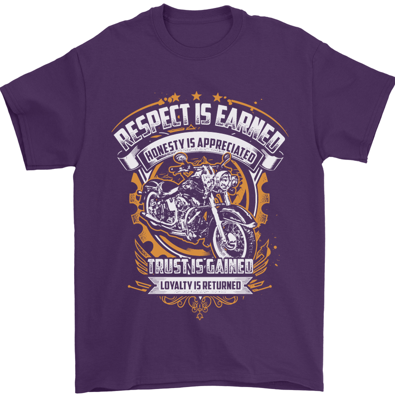Respect Earned Motorcycle Motorbike Biker Mens T-Shirt Cotton Gildan Purple