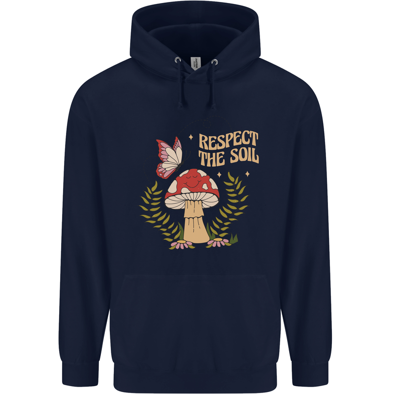 Respect the Soil Frog Climate Change Hippy Mens 80% Cotton Hoodie Navy Blue