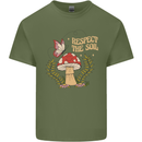 Respect the Soil Frog Climate Change Hippy Mens Cotton T-Shirt Tee Top Military Green