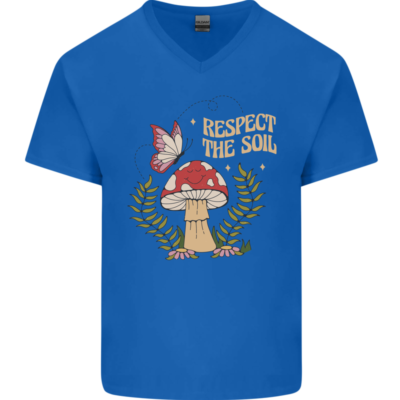 Respect the Soil Frog Climate Change Hippy Mens V-Neck Cotton T-Shirt Royal Blue
