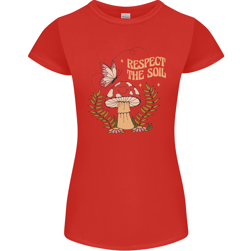 Respect the Soil Frog Climate Change Hippy Womens Petite Cut T-Shirt Red
