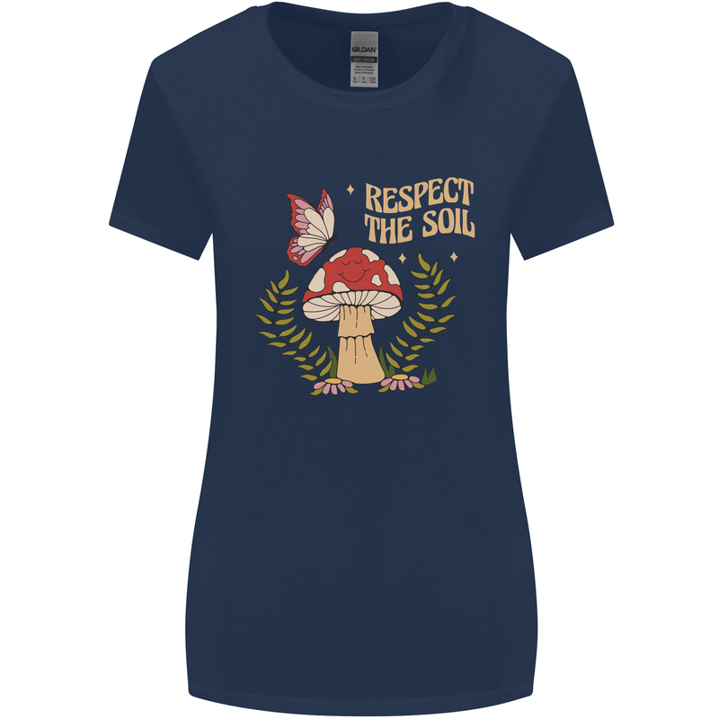 Respect the Soil Frog Climate Change Hippy Womens Wider Cut T-Shirt Navy Blue