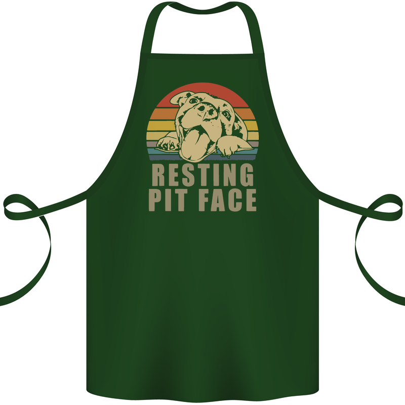 Resting Pit Bull Face Funny Dog Puppy Cotton Apron 100% Organic Forest Green