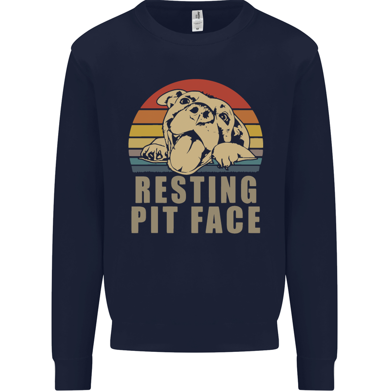 Resting Pit Bull Face Funny Dog Puppy Kids Sweatshirt Jumper Navy Blue