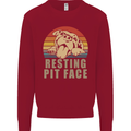 Resting Pit Bull Face Funny Dog Puppy Kids Sweatshirt Jumper Red