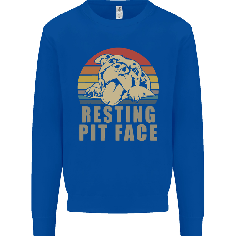 Resting Pit Bull Face Funny Dog Puppy Kids Sweatshirt Jumper Royal Blue