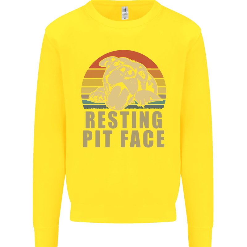 Resting Pit Bull Face Funny Dog Puppy Kids Sweatshirt Jumper Yellow