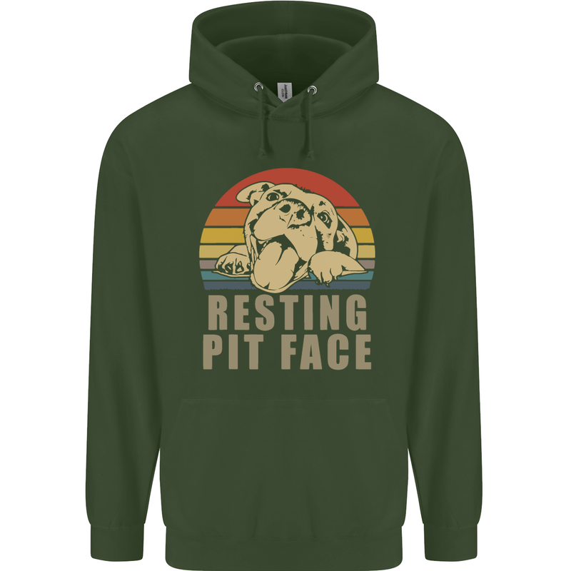 Resting Pit Bull Face Funny Dog Puppy Mens 80% Cotton Hoodie Forest Green