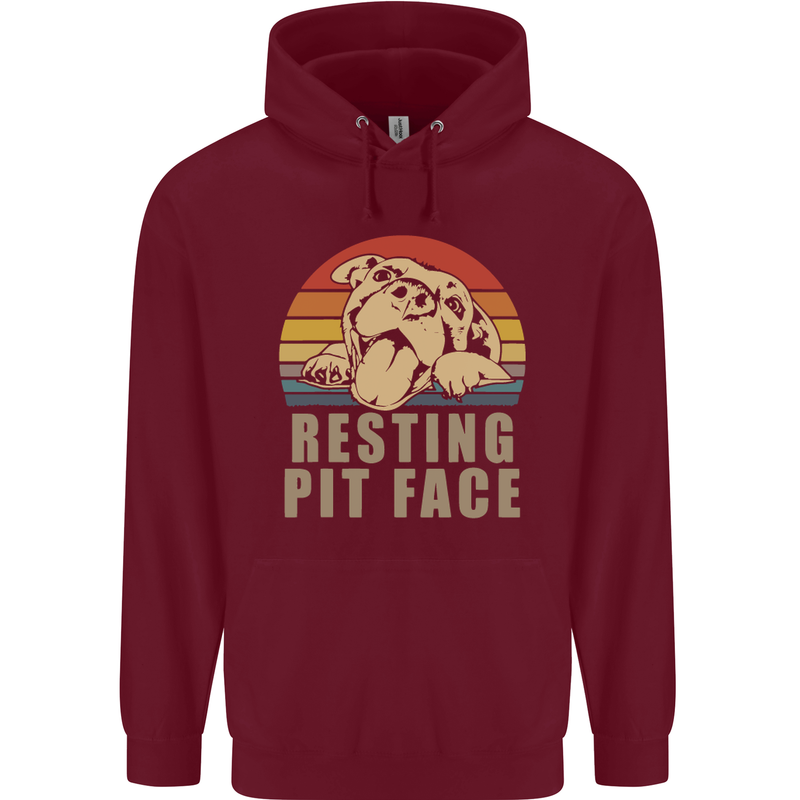 Resting Pit Bull Face Funny Dog Puppy Mens 80% Cotton Hoodie Maroon