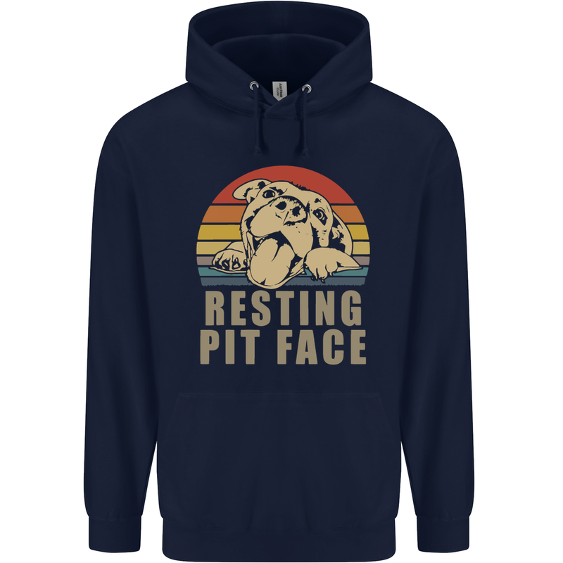 Resting Pit Bull Face Funny Dog Puppy Mens 80% Cotton Hoodie Navy Blue