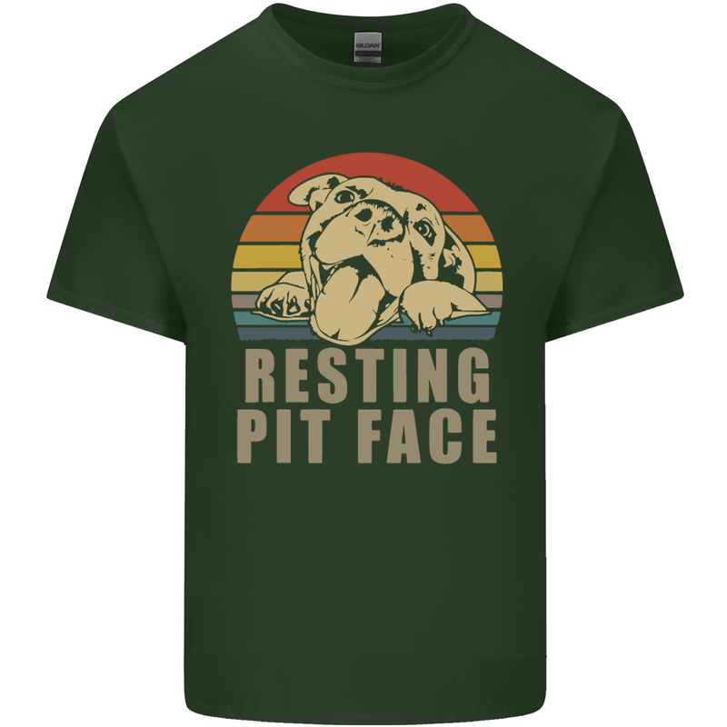 Resting Pit Bull Face Funny Dog Puppy Mens Cotton T-Shirt Tee Top Forest Green