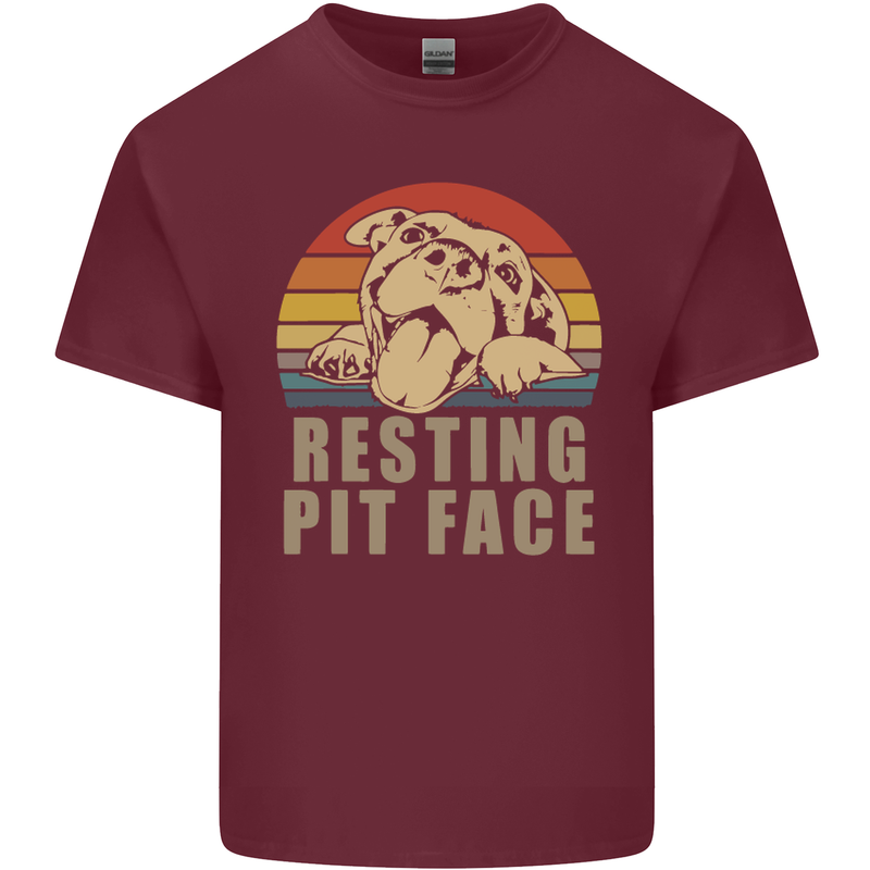 Resting Pit Bull Face Funny Dog Puppy Mens Cotton T-Shirt Tee Top Maroon